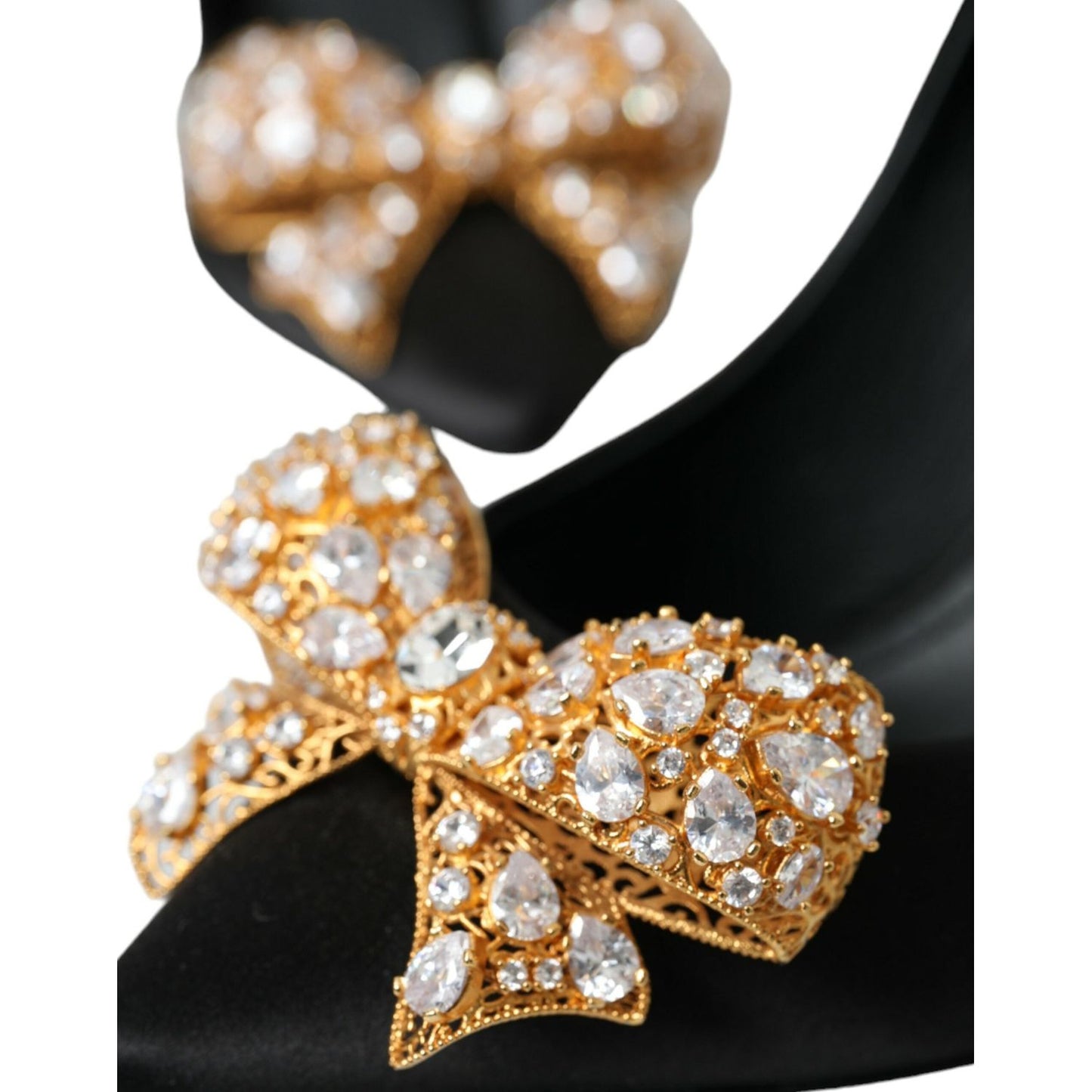 Dolce & Gabbana Black Satin Bow Crystal Heels Pumps Shoes Dolce & Gabbana Tan