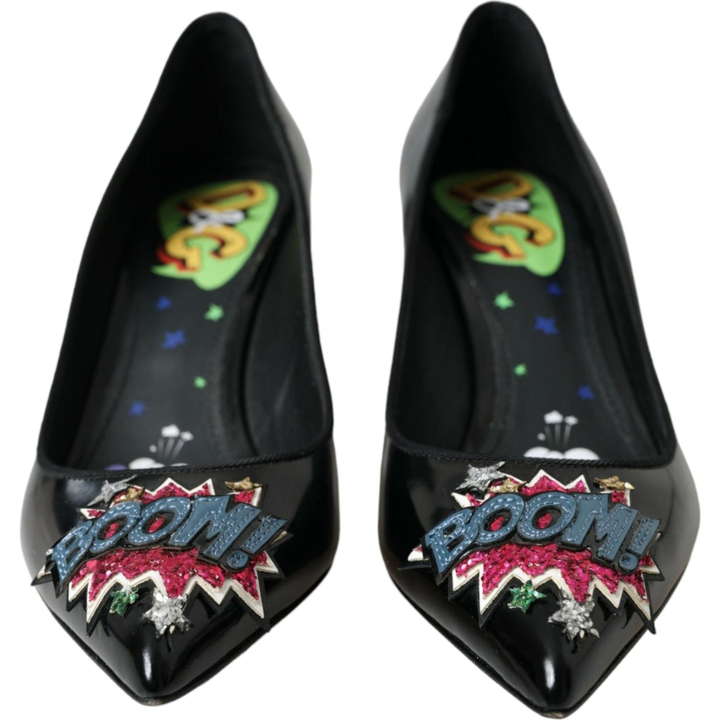 Dolce & Gabbana Black Leather BOOM Patch Heels Pumps Shoes Dolce & Gabbana Black