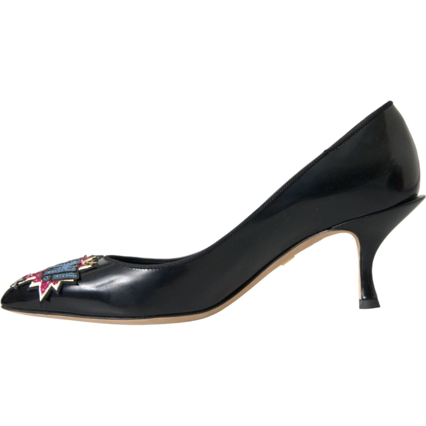 Dolce & Gabbana Black Leather BOOM Patch Heels Pumps Shoes Dolce & Gabbana Dark Slate Gray