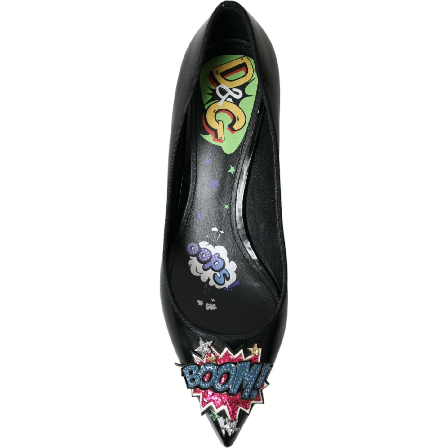 Dolce & Gabbana Black Leather BOOM Patch Heels Pumps Shoes Dolce & Gabbana Dark Slate Gray