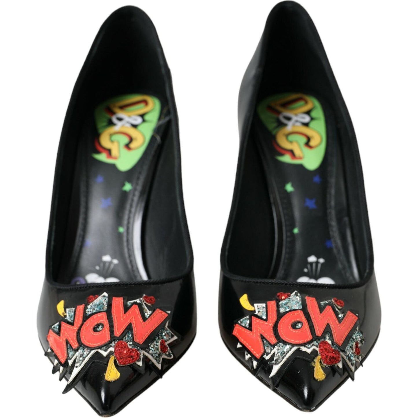 Dolce & Gabbana Black Leather WOW Patch Heels Pumps Shoes Dolce & Gabbana Black