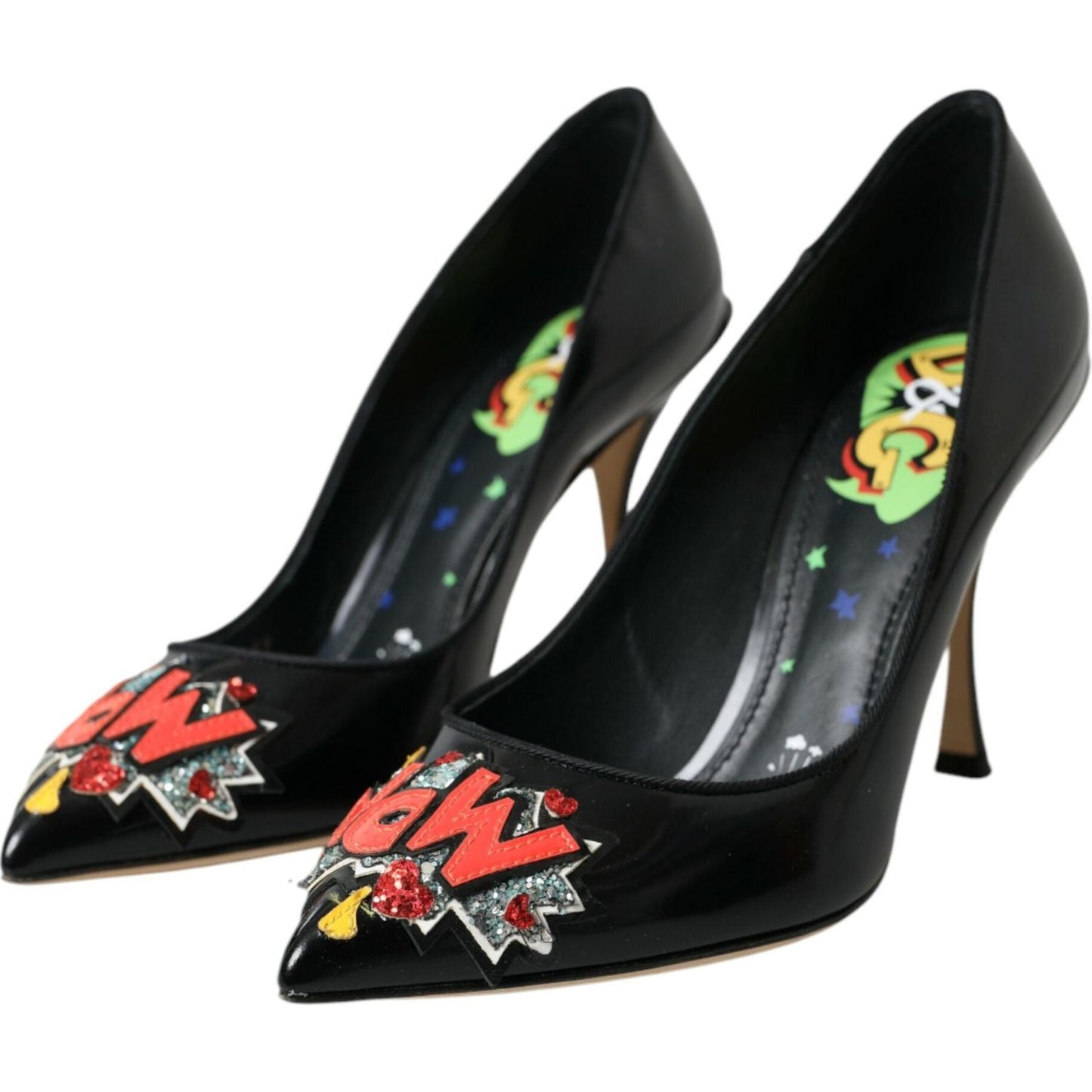 Dolce & Gabbana Black Leather WOW Patch Heels Pumps Shoes Dolce & Gabbana Black