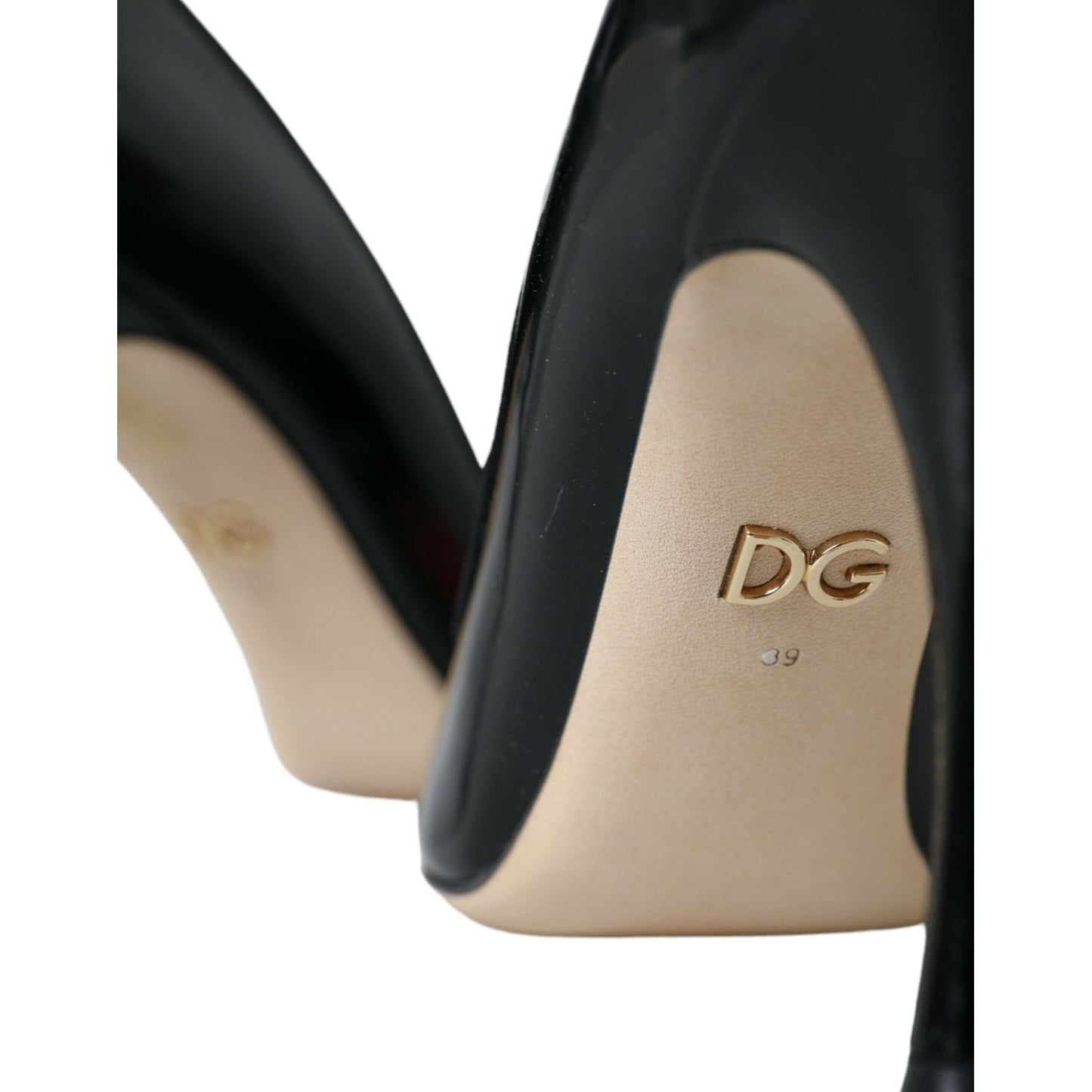Dolce & Gabbana Black Leather WOW Patch Heels Pumps Shoes Dolce & Gabbana Dark Slate Gray