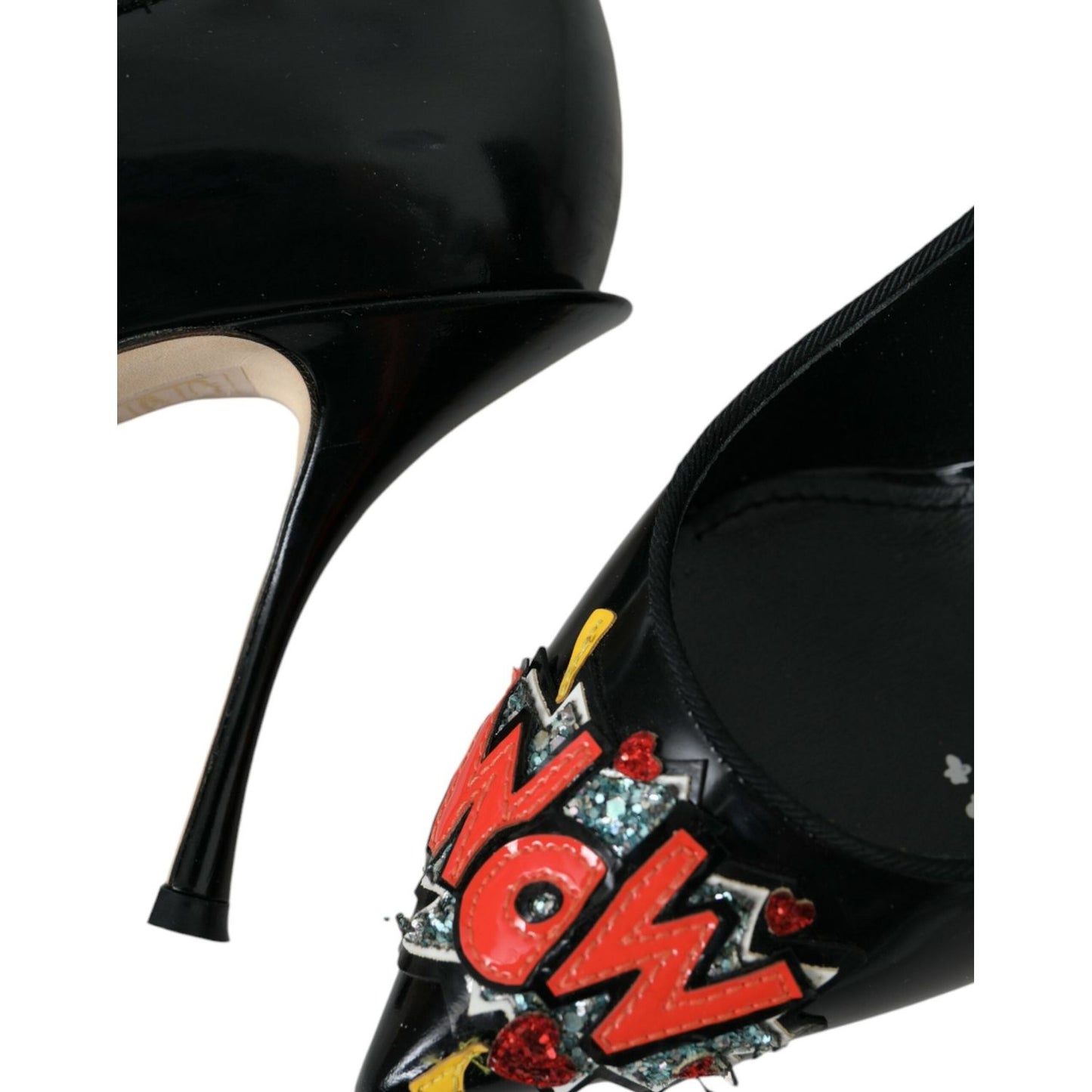 Dolce & Gabbana Black Leather WOW Patch Heels Pumps Shoes Dolce & Gabbana Black