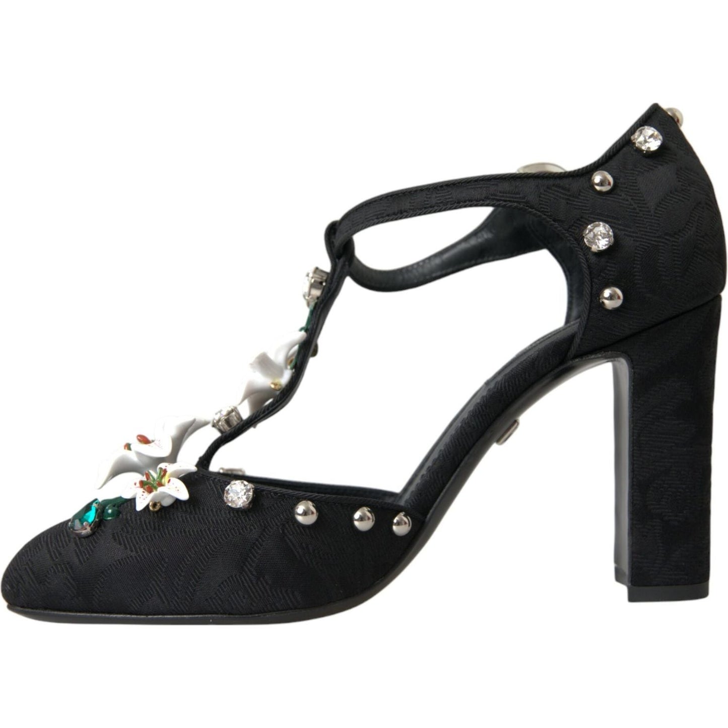 Dolce & Gabbana Black Lilies Crystal Heels Pumps Shoes Dolce & Gabbana Dark Slate Gray