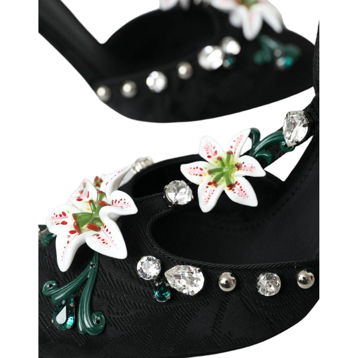 Dolce & Gabbana Black Lilies Crystal Heels Pumps Shoes Dolce & Gabbana Light Gray
