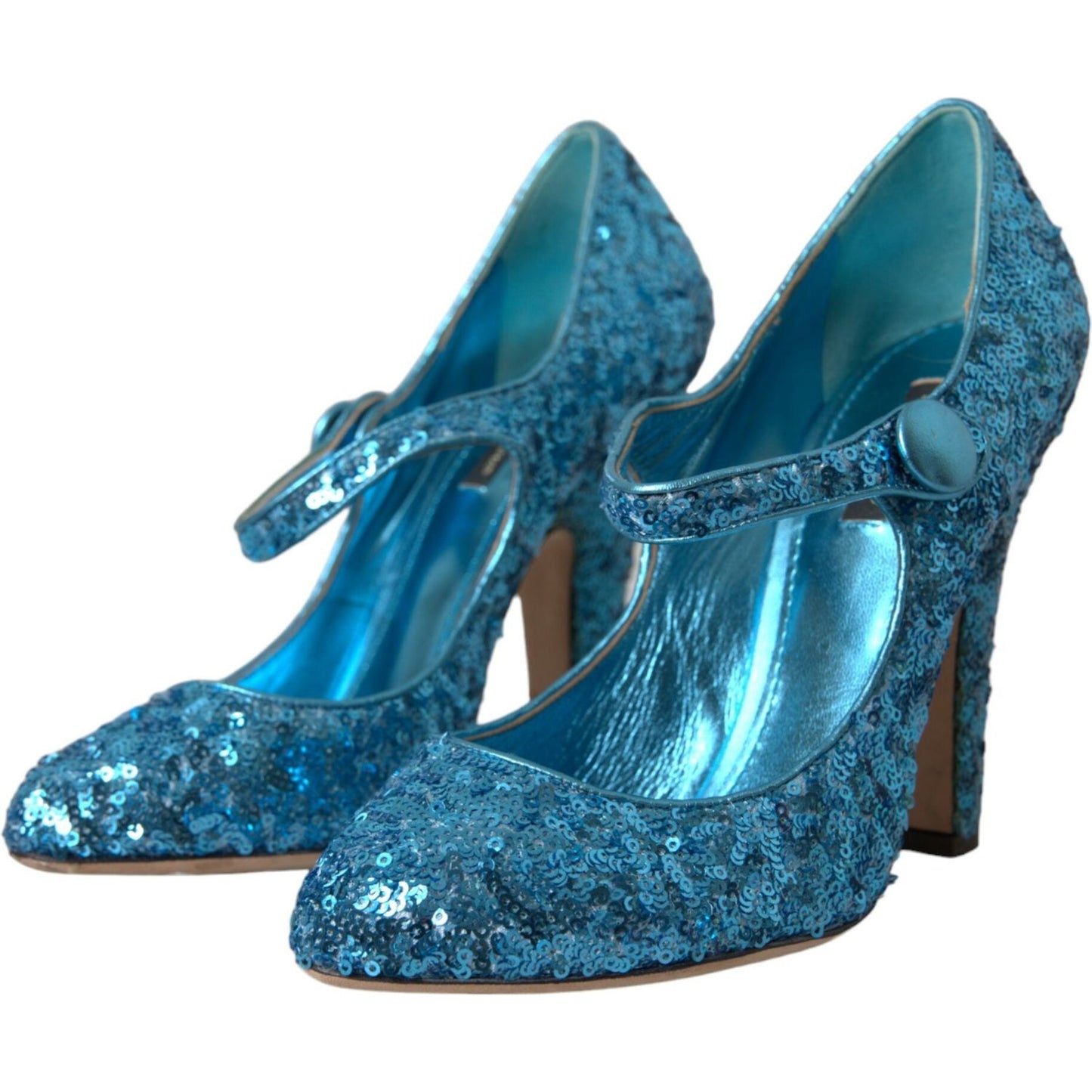 Dolce & Gabbana Blue Sequin Mary Jane Pumps High Heels Shoes Dolce & Gabbana Dark Slate Gray