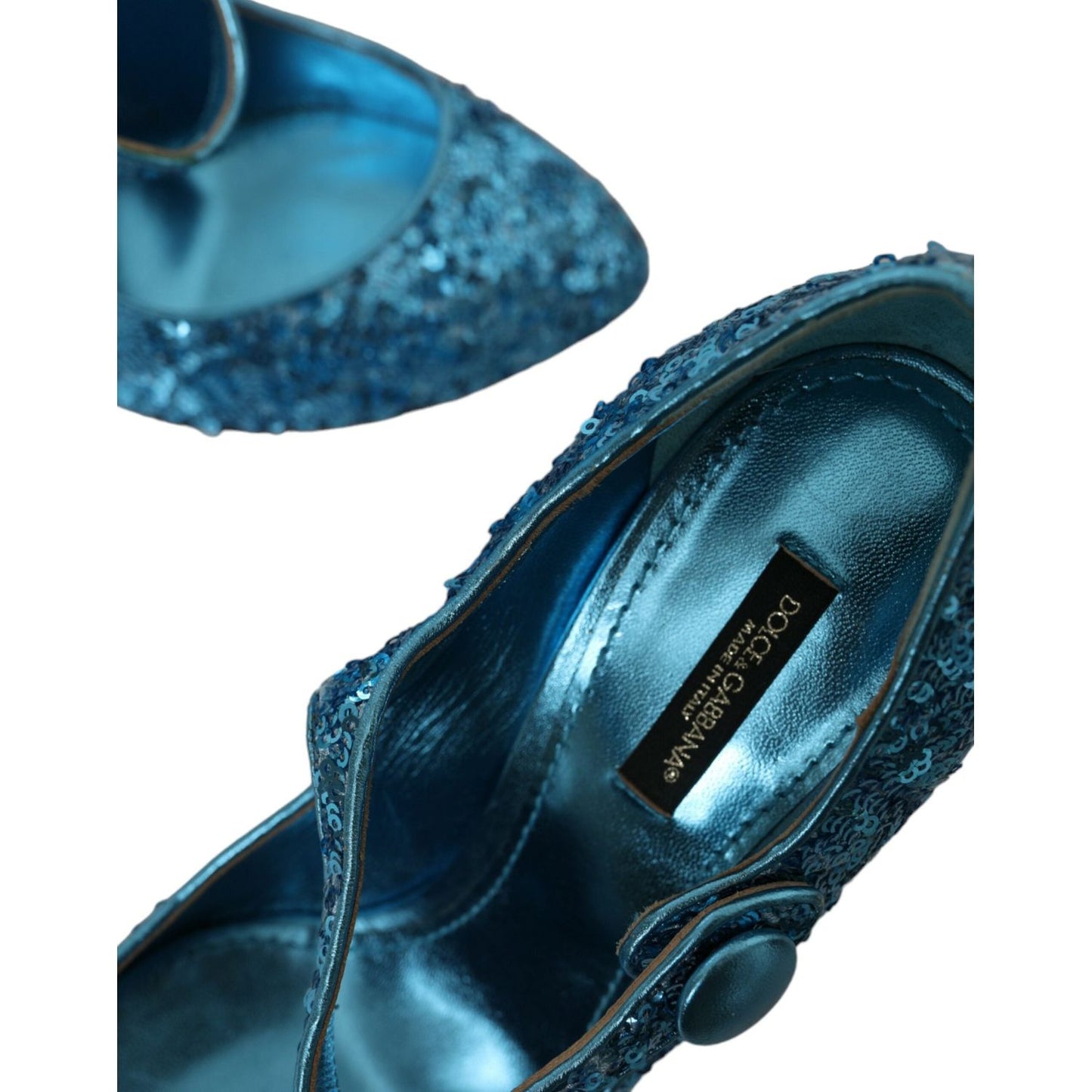 Dolce & Gabbana Blue Sequin Mary Jane Pumps High Heels Shoes Dolce & Gabbana Dark Slate Gray