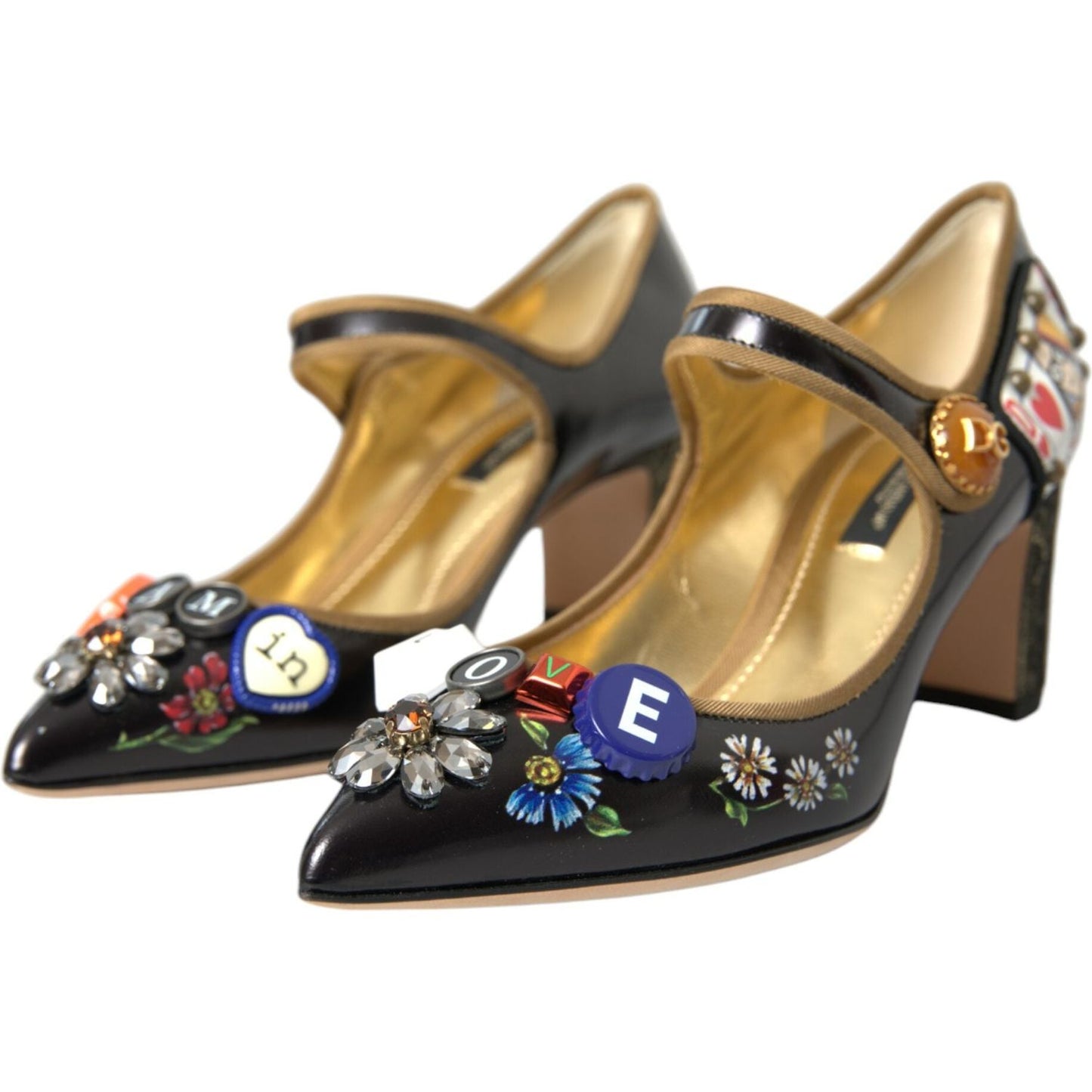 Dolce & Gabbana Black Leather Crystal Mary Jane Pumps Shoes Dolce & Gabbana Dim Gray