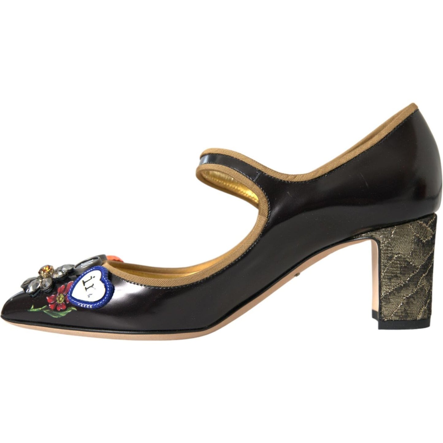 Dolce & Gabbana Black Leather Crystal Mary Jane Pumps Shoes Dolce & Gabbana Dark Slate Gray
