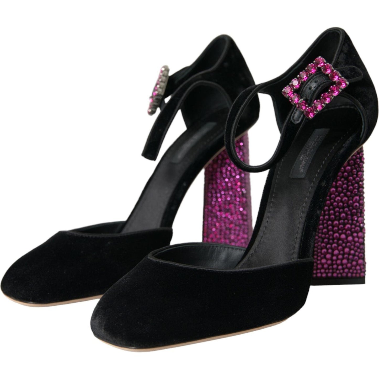 Dolce & Gabbana Black Velvet Strass Crystal Mary Janes Shoes Dolce & Gabbana Black