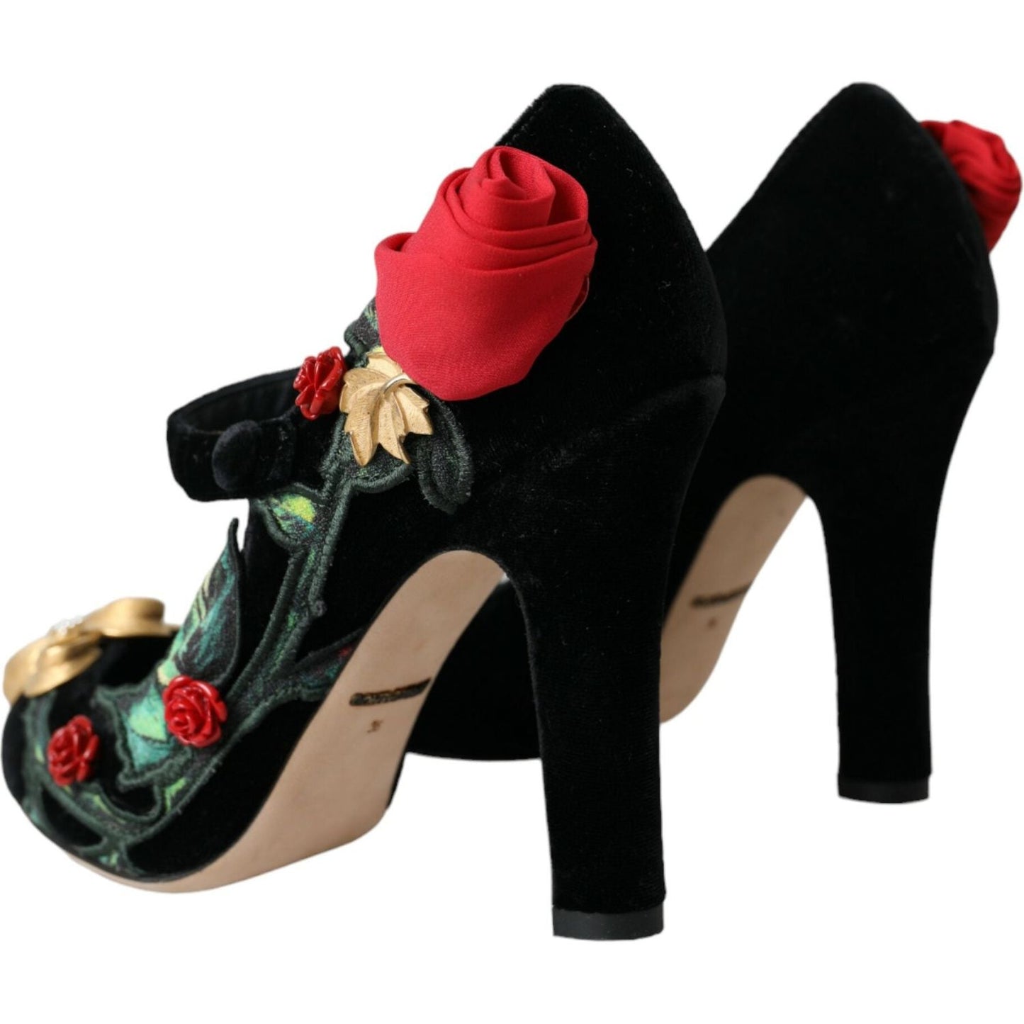 Dolce & Gabbana Black Roses Crystal Brooch Mary Jane Shoes Dolce & Gabbana Black