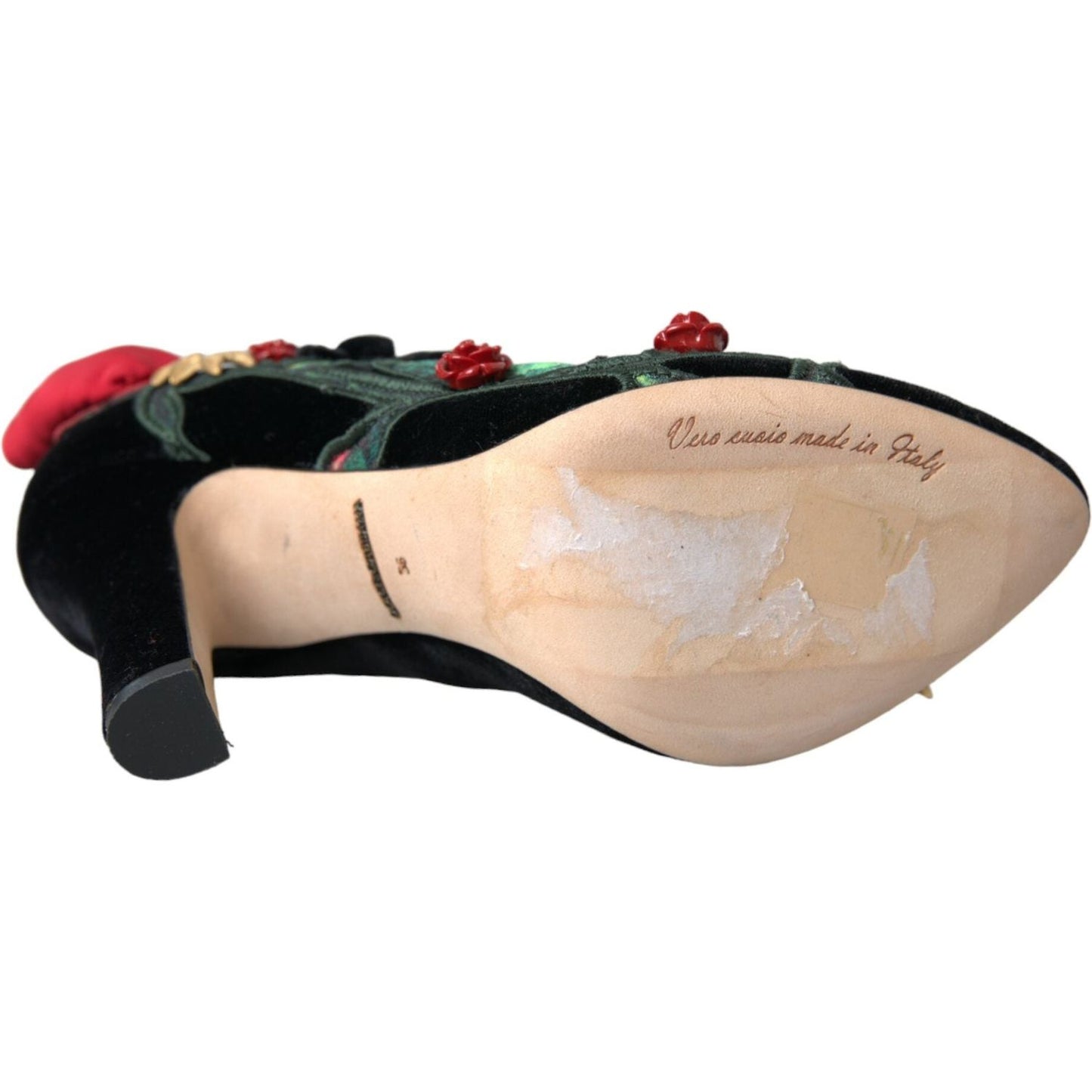 Dolce & Gabbana Black Roses Crystal Brooch Mary Jane Shoes Dolce & Gabbana Tan