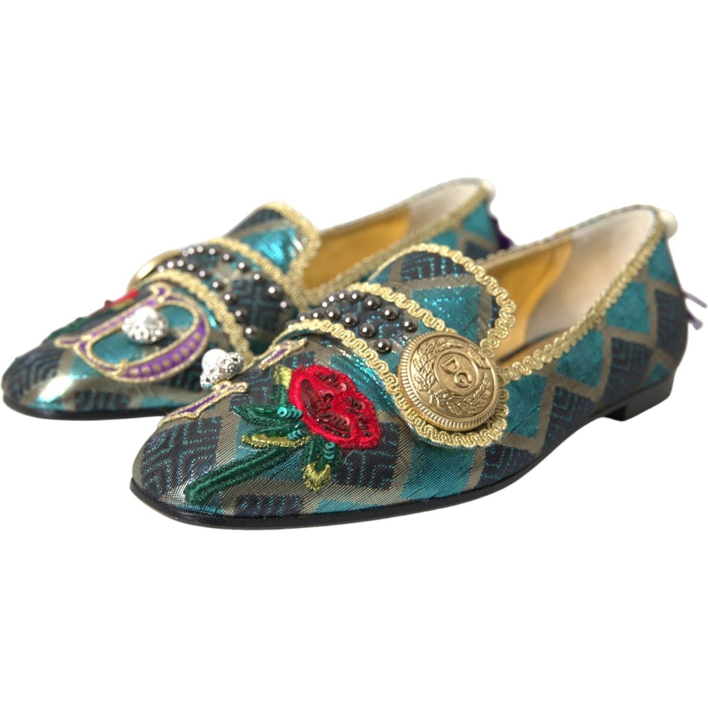 Dolce & Gabbana Multicolor Jacquard Embellished Loafers Shoes Dolce & Gabbana Dark Slate Gray