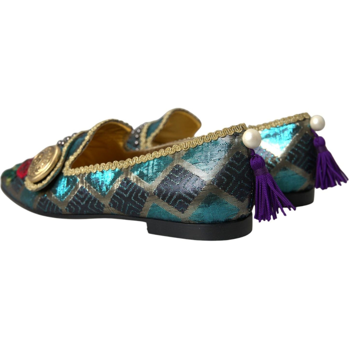 Dolce & Gabbana Multicolor Jacquard Embellished Loafers Shoes Dolce & Gabbana Dark Slate Gray