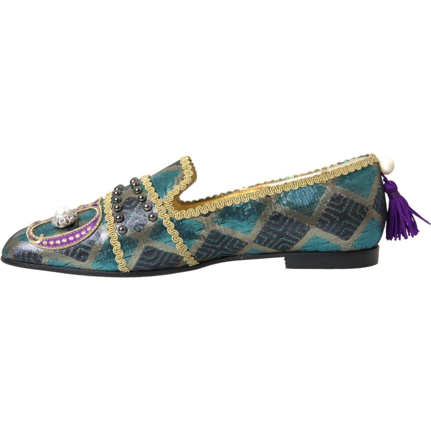 Dolce & Gabbana Multicolor Jacquard Embellished Loafers Shoes Dolce & Gabbana Dark Slate Gray