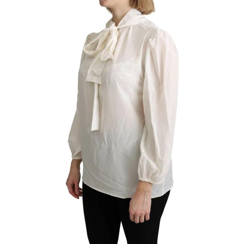 Dolce & Gabbana Off White Scarfneck Long Sleeves Blouse Silk Top Dolce & Gabbana Gray