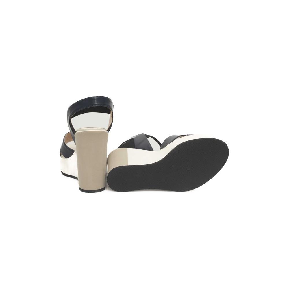 Cerruti 1881 Blue Calfskin Women Sandal Cerruti 1881 Antique White