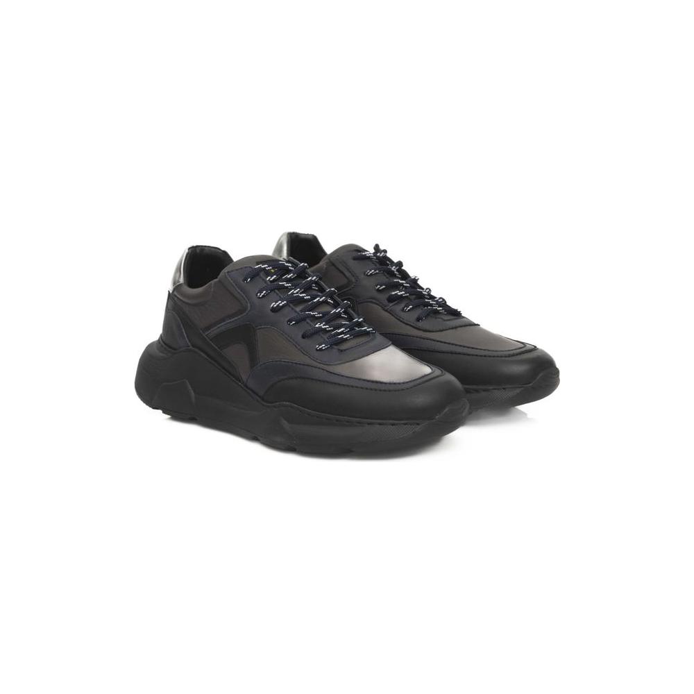 Cerruti 1881 Blue Cowhide Men Sneaker Cerruti 1881 Dark Slate Gray