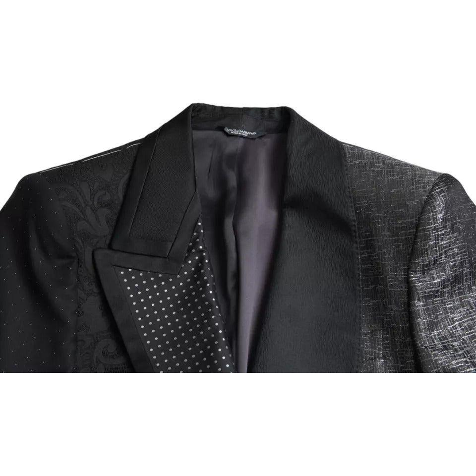 Dolce & Gabbana Black Silver Silk Single Breasted Coat Blazer Dolce & Gabbana Dark Slate Gray
