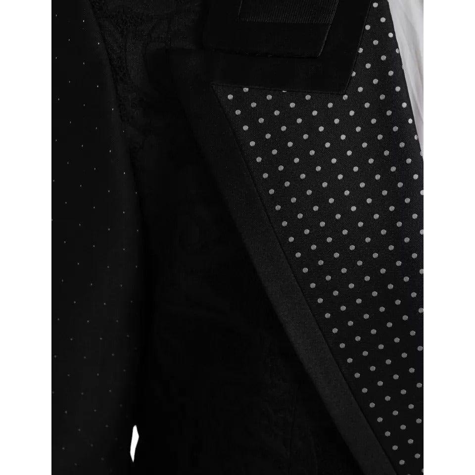 Dolce & Gabbana Black Silver Silk Single Breasted Coat Blazer Dolce & Gabbana Black