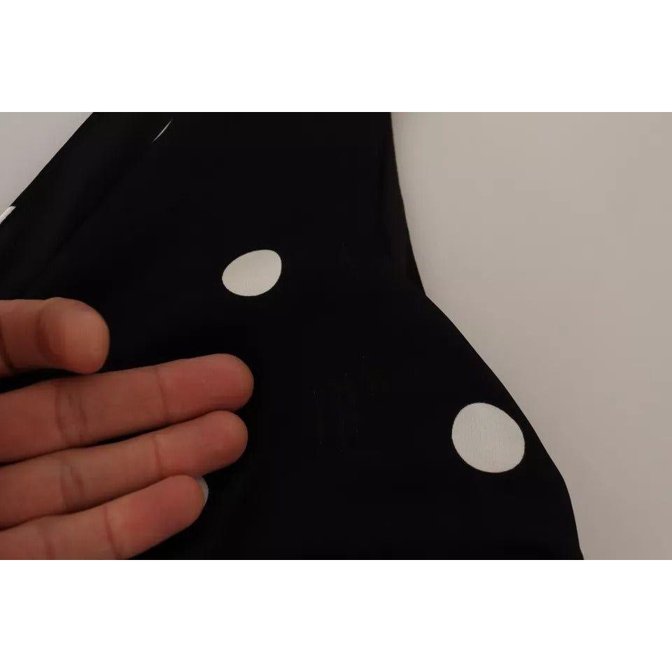 Dolce & Gabbana Black Silk Polka Dots V-neck Sheath Midi Dress Dolce & Gabbana Dark Gray