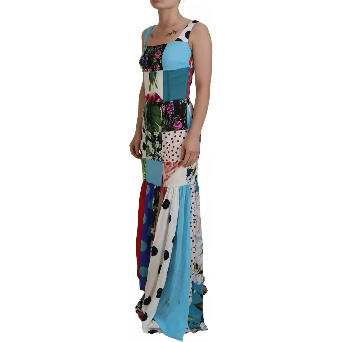 Dolce & Gabbana Silk Multicolor Patchwork Sheath Maxi Dress Dolce & Gabbana Dark Slate Gray