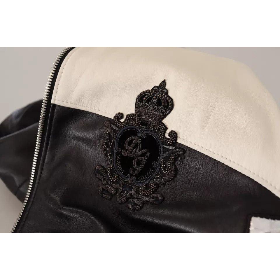 Dolce & Gabbana Black Leather Hooded Blouson Jacket Dolce & Gabbana Dark Slate Gray