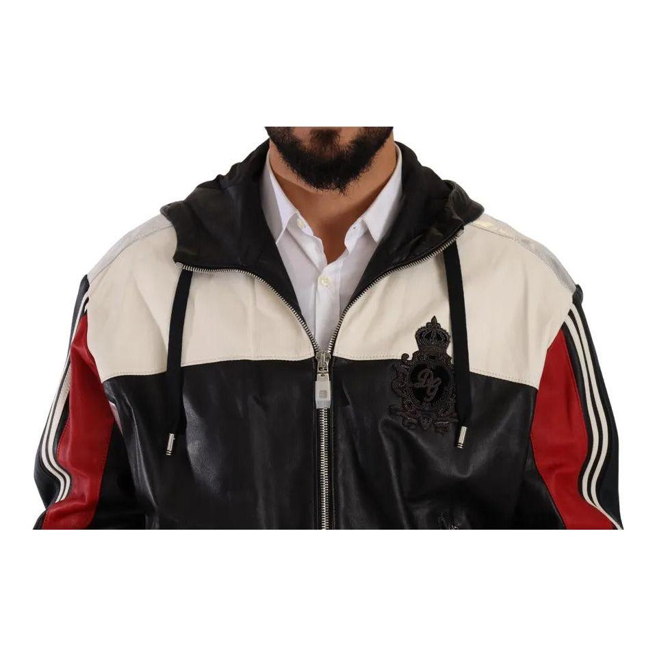 Dolce & Gabbana Black Leather Hooded Blouson Jacket Dolce & Gabbana Black