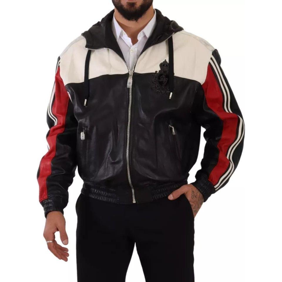 Dolce & Gabbana Black Leather Hooded Blouson Jacket Dolce & Gabbana Tan