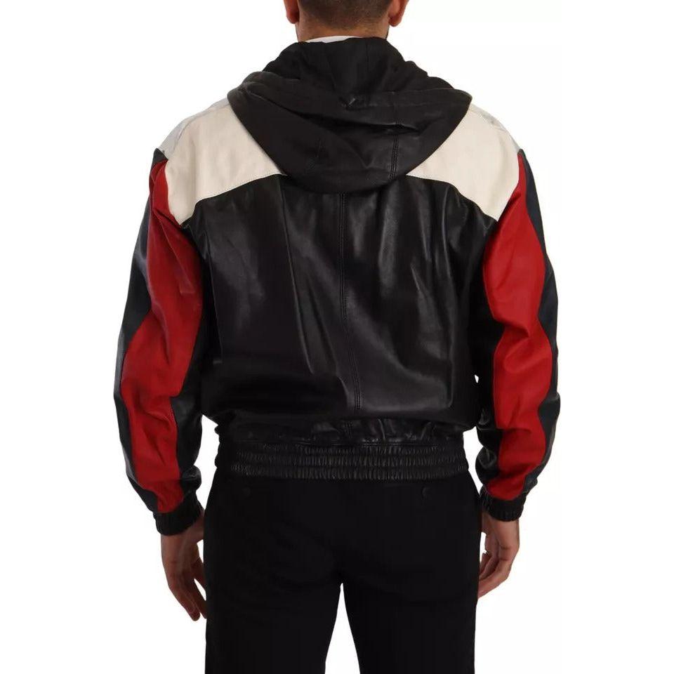 Dolce & Gabbana Black Leather Hooded Blouson Jacket Dolce & Gabbana Black