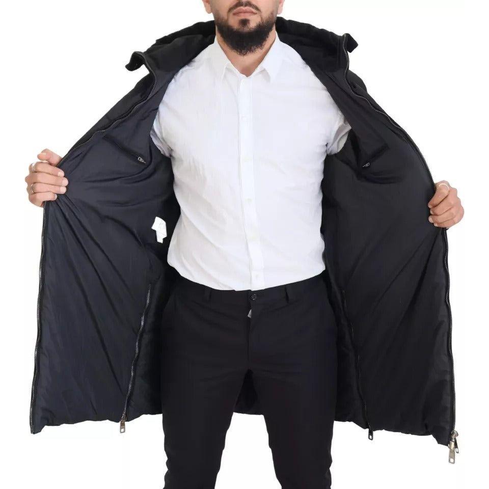 Dolce & Gabbana Black Nylon Hooded Parka Coat Winter Jacket Dolce & Gabbana Light Gray
