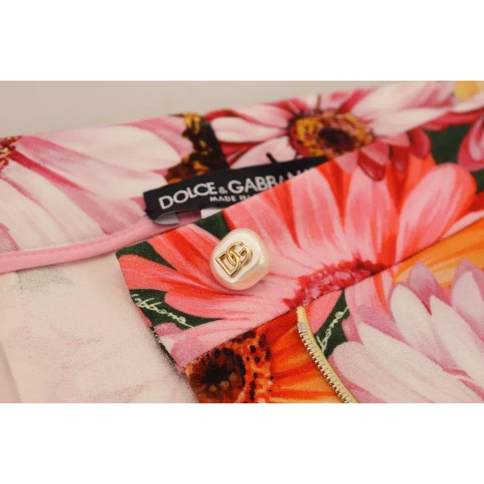Dolce & Gabbana Multicolor Floral High Waist Cropped Pants Dolce & Gabbana Tan