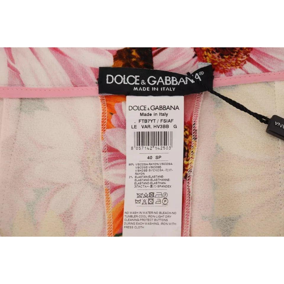 Dolce & Gabbana Multicolor Floral High Waist Cropped Pants Dolce & Gabbana Tan