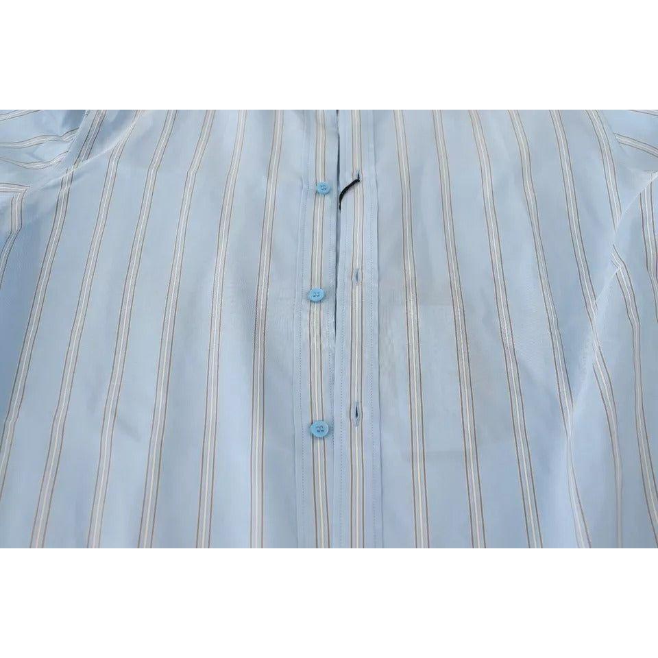 Dolce & Gabbana Blue Striped Silk Formal Dress MARTINI Shirt Dolce & Gabbana Gray