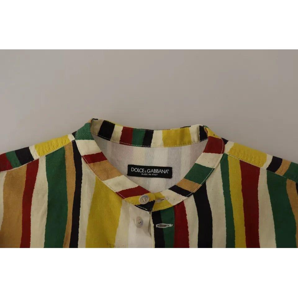 Dolce & Gabbana Multicolor Striped Linen Cotton Shirt Dolce & Gabbana Rosy Brown