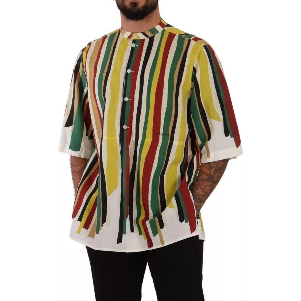 Dolce & Gabbana Multicolor Striped Linen Cotton Shirt Dolce & Gabbana Dark Slate Gray