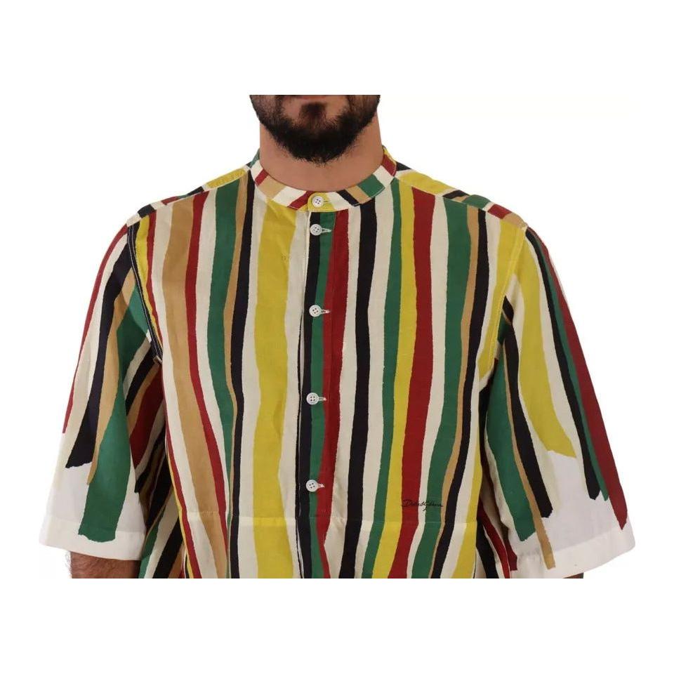 Dolce & Gabbana Multicolor Striped Linen Cotton Shirt Dolce & Gabbana Rosy Brown