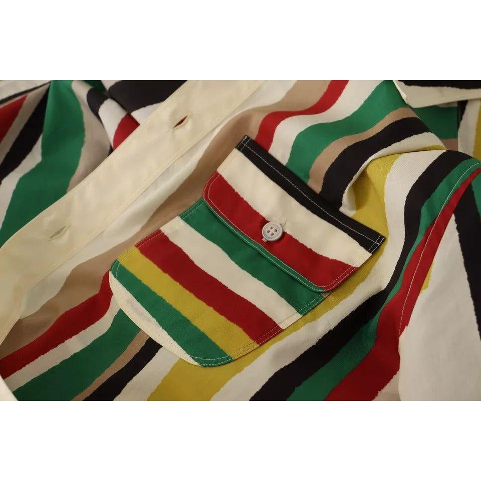 Dolce & Gabbana Multicolor Striped Short Sleeve Cotton Shirt Dolce & Gabbana Rosy Brown