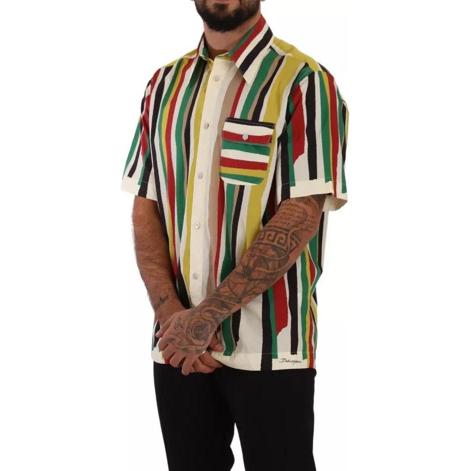Dolce & Gabbana Multicolor Striped Short Sleeve Cotton Shirt Dolce & Gabbana Dark Slate Gray