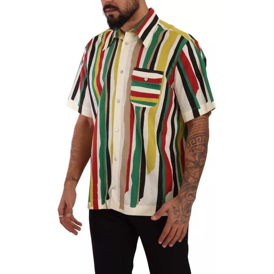 Dolce & Gabbana Multicolor Striped Short Sleeve Cotton Shirt Dolce & Gabbana Rosy Brown