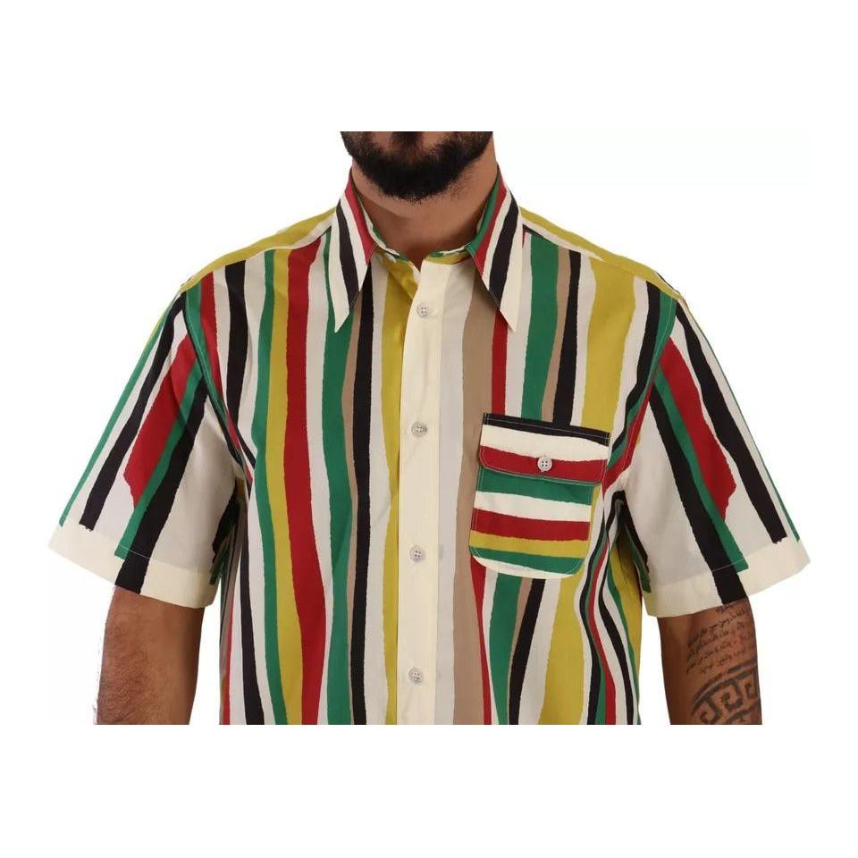 Dolce & Gabbana Multicolor Striped Short Sleeve Cotton Shirt Dolce & Gabbana Gray