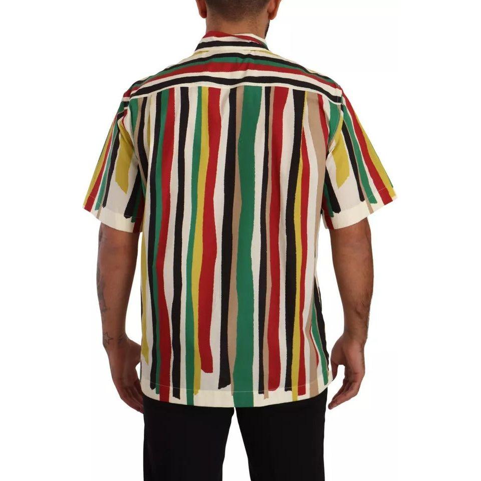 Dolce & Gabbana Multicolor Striped Short Sleeve Cotton Shirt Dolce & Gabbana Tan