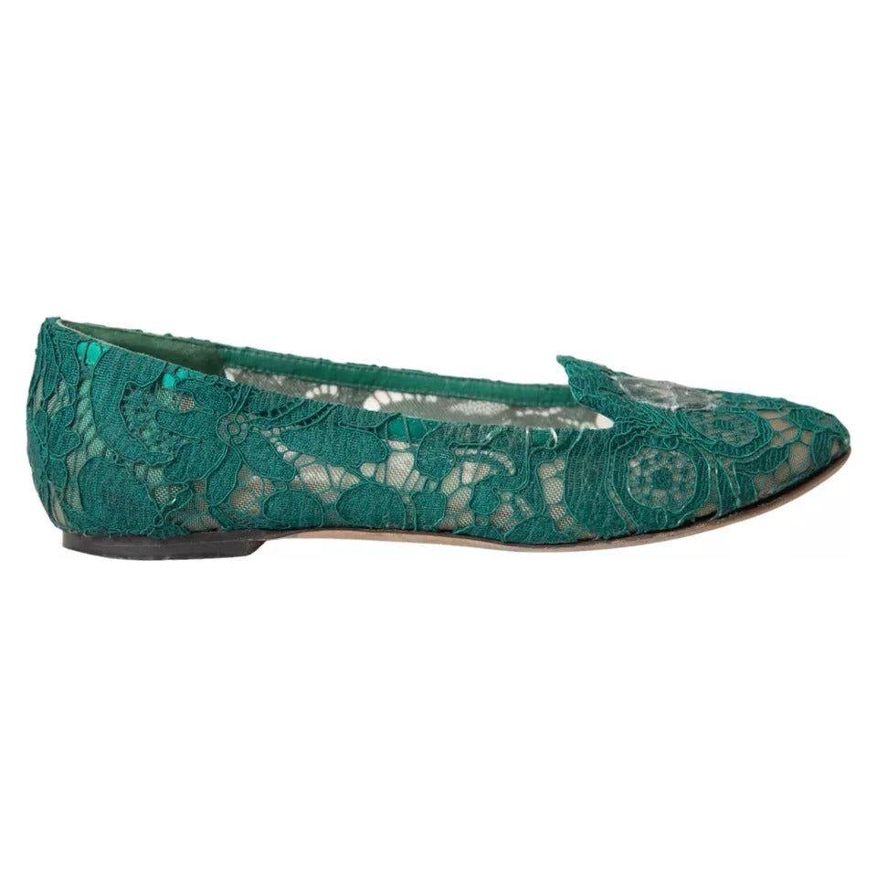 Dolce & Gabbana Green Taormina Lace Slip On Flats Shoes Dolce & Gabbana Dark Slate Gray
