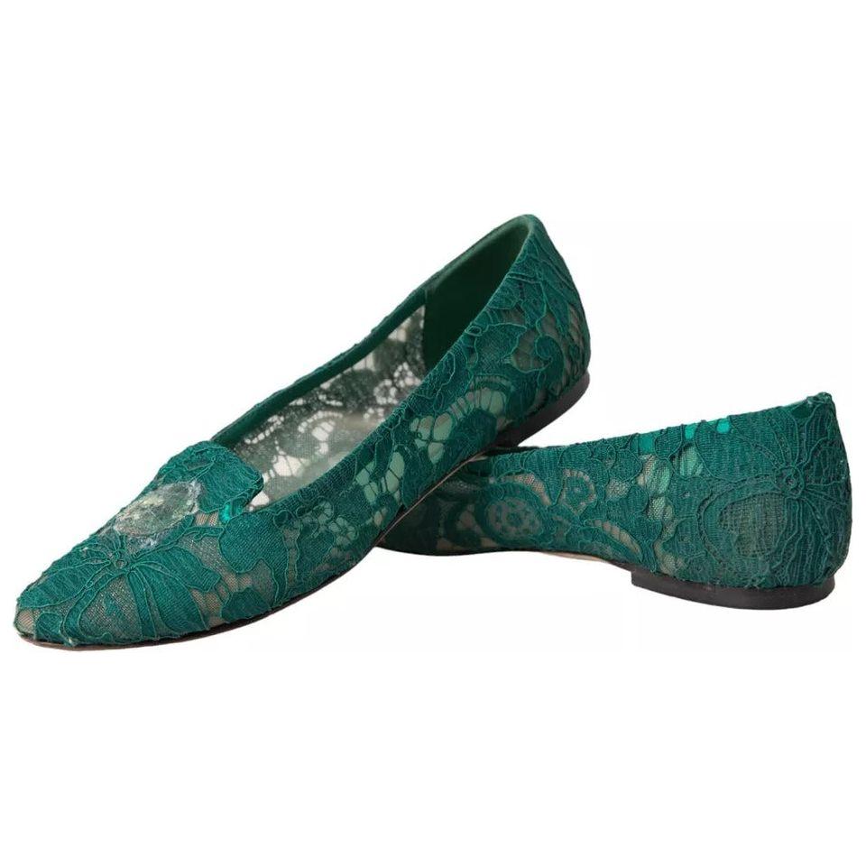 Dolce & Gabbana Green Taormina Lace Slip On Flats Shoes Dolce & Gabbana Dark Slate Gray