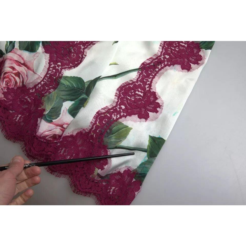 Dolce & Gabbana White Rose Print High Waist Midi A-line Skirt Dolce & Gabbana Gray