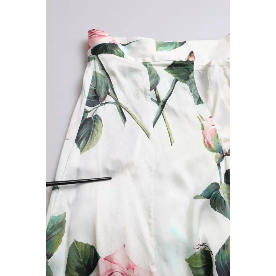 Dolce & Gabbana White Rose Print High Waist Midi A-line Skirt Dolce & Gabbana Light Gray