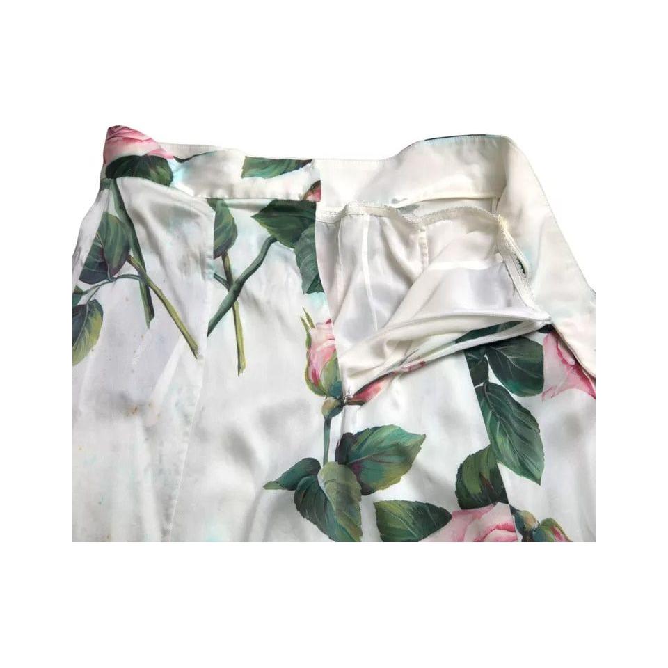 Dolce & Gabbana White Rose Print High Waist Midi A-line Skirt Dolce & Gabbana Light Gray