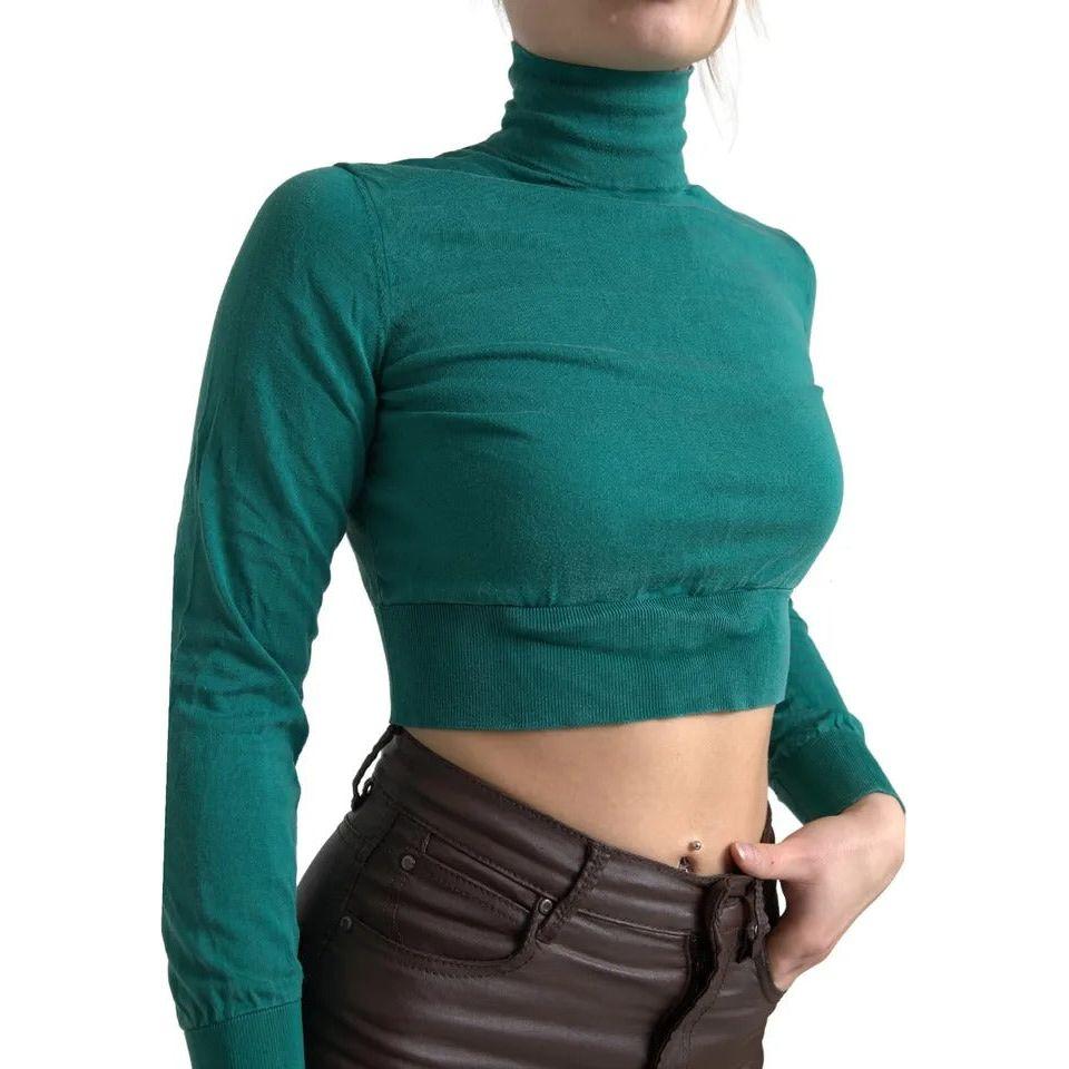 Dolce & Gabbana Dark Green Turtleneck Cropped Pullover Sweater Dolce & Gabbana Dark Slate Gray