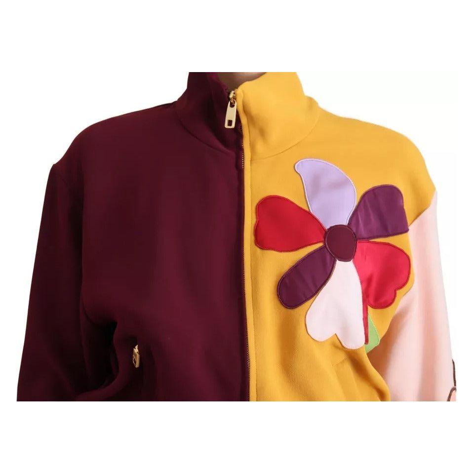 Dolce & Gabbana Multicolor Floral Viscose Full Zip Sweater Dolce & Gabbana Dark Red